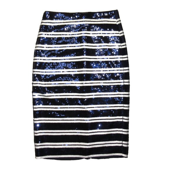 NWT J.Crew Pencil in Navy White Sequin Stripe Straight Skirt 0 - Picture 1 of 5